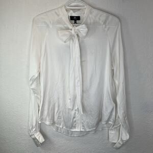 7 For All Mankind Tie Neck Ivory Shirt Size XS, Elegant, preppy, Work, "FLAWED"